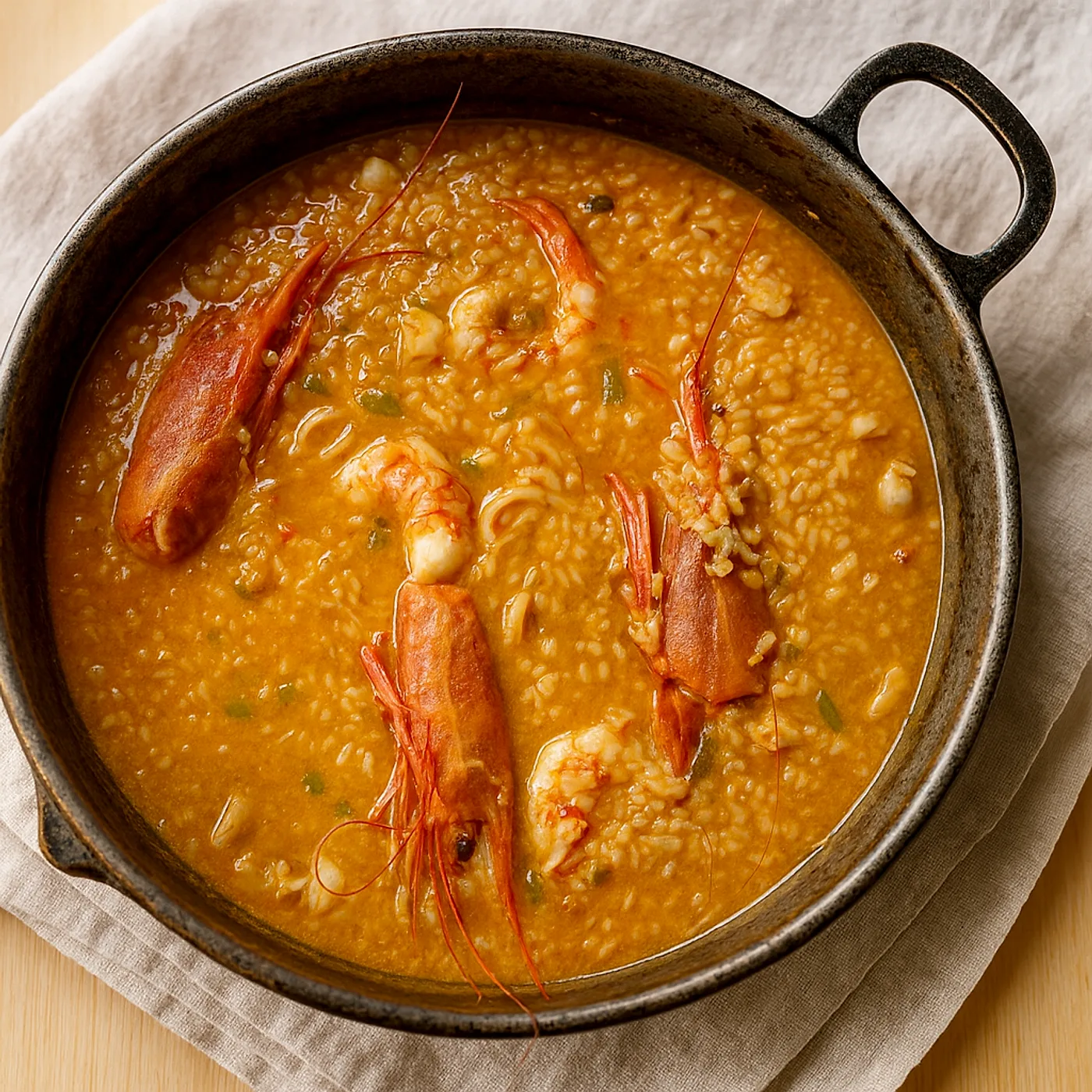 Arroz caldoso de carabineros al estilo de la costa de Huelva