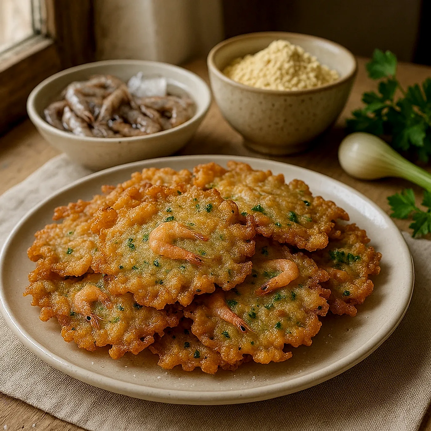 Tortillitas de camarones de la ría, a la vieja usanza del Golfo de Cádiz