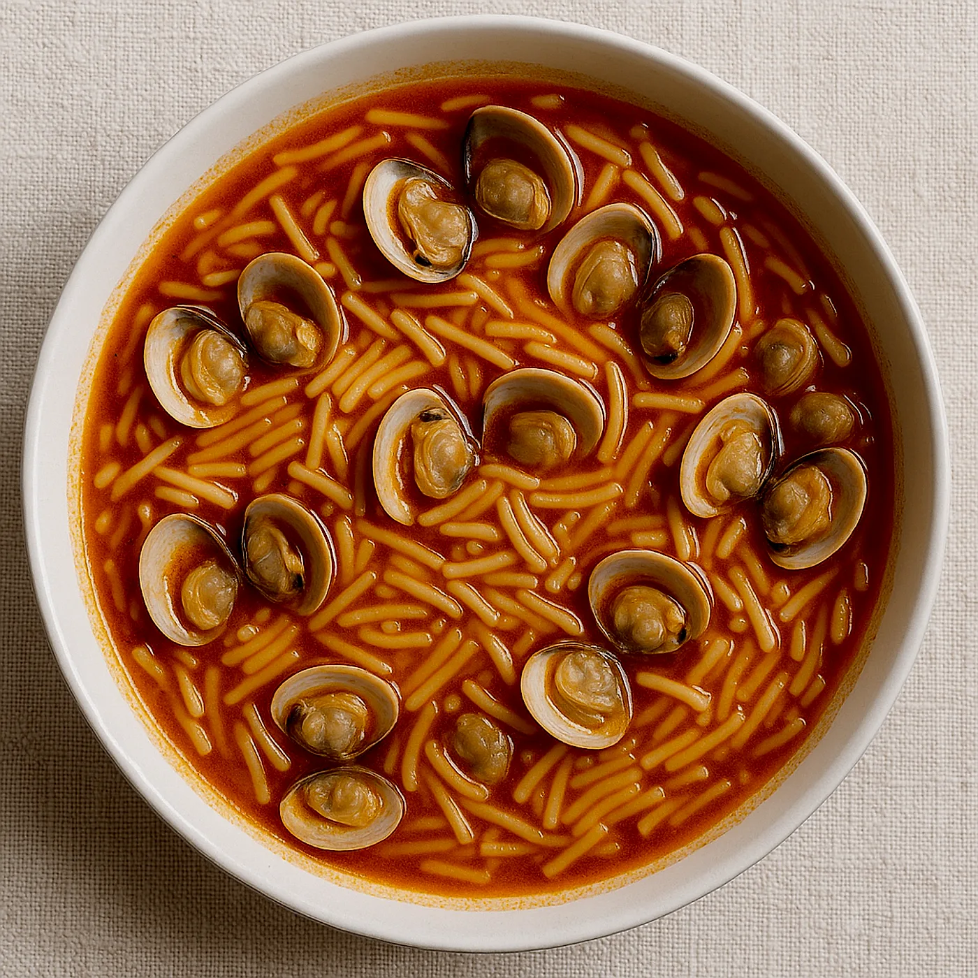 Fideos con chirlas de Isla Cristina, sopa marinera de la costa onubense