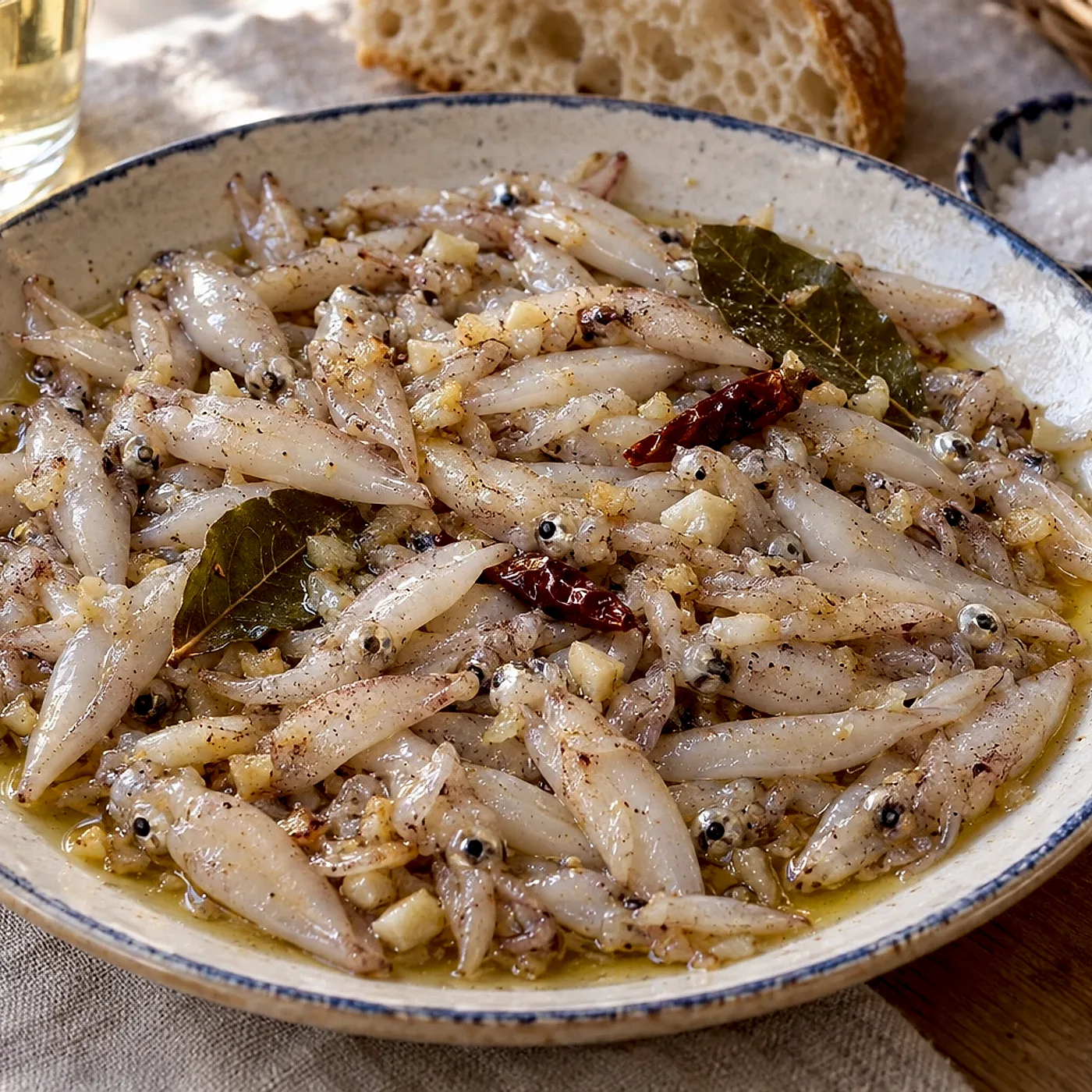 Puntillitas al ajillo con manzanilla