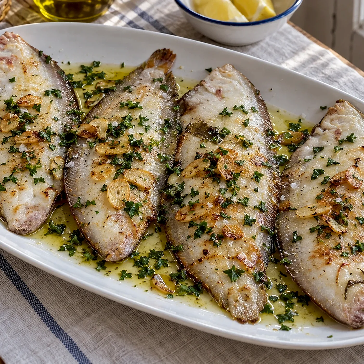 Receta de lenguado a la plancha con refrito de ajos