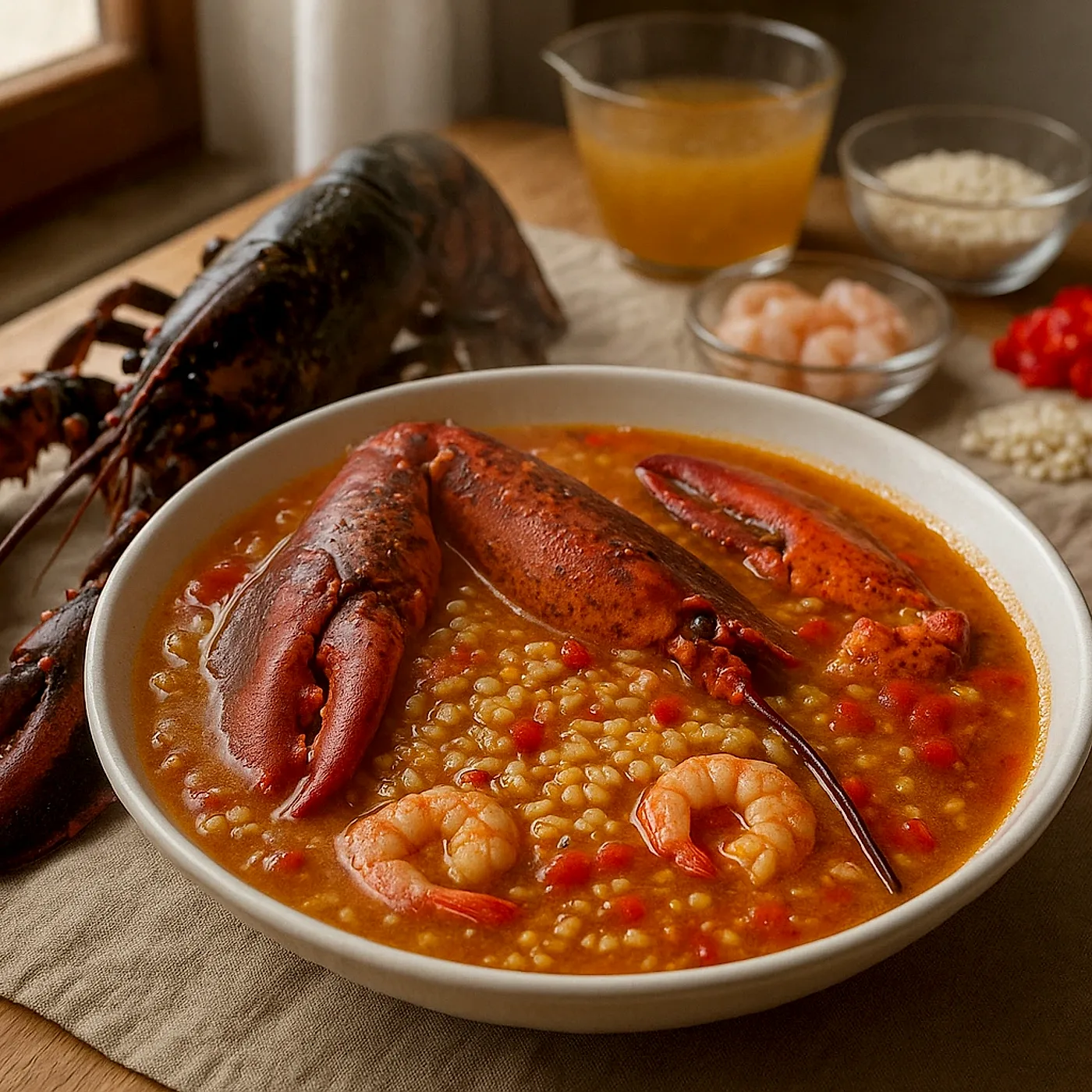 Arroz caldoso de bogavante de Huelva, al estilo marinero del Golfo de Cádiz
